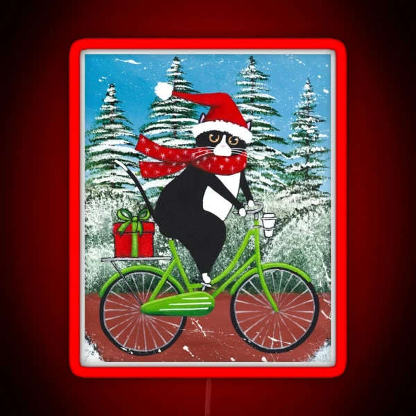 Winter Cat Bicycle Ride RGB Neon Sign