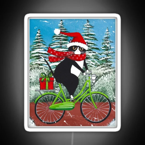 Winter Cat Bicycle Ride RGB Neon Sign