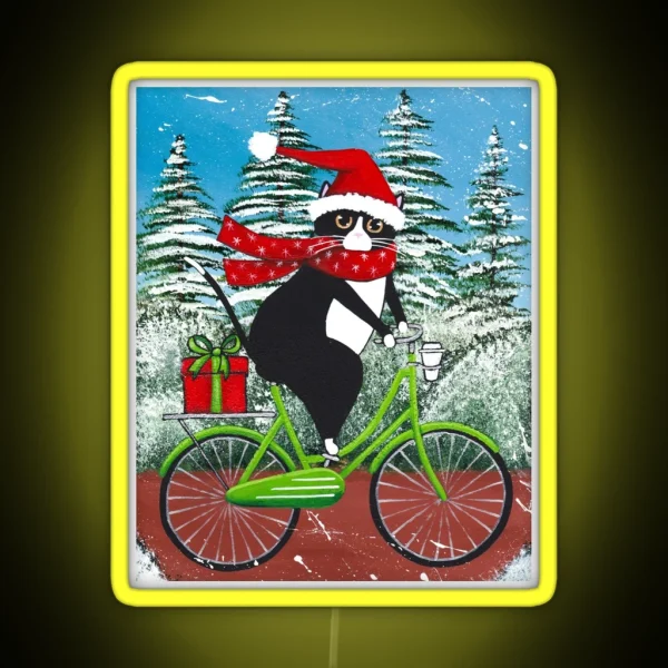 Winter Cat Bicycle Ride RGB Neon Sign