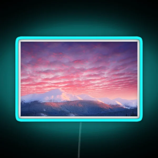 Winter Landscape With Snowy Mountain RGB Neon Sign