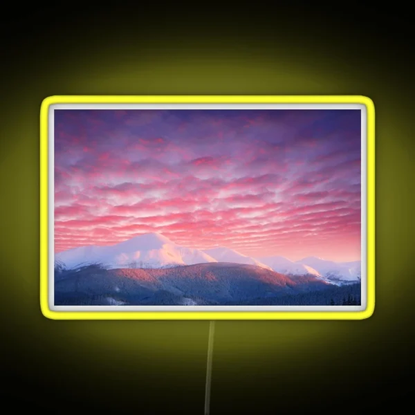 Winter Landscape With Snowy Mountain RGB Neon Sign