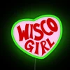 Wisconsin themed colorful glowing neon wall art decorative sign