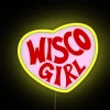 Eye-catching Wisco girl RGB neon sign with vibrant colorful lighting.