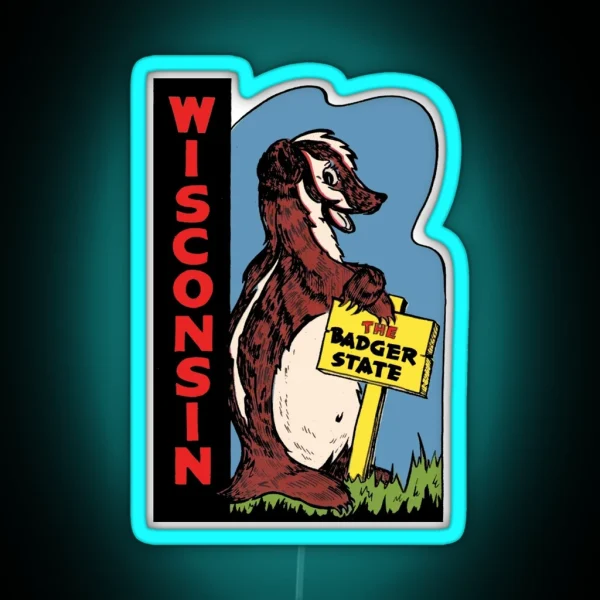 Wisconsin Badger Vintage Travel Decal RGB Neon Sign