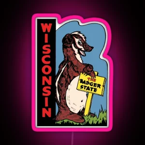 Wisconsin Badger Vintage Travel Decal RGB Neon Sign