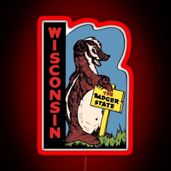 Wisconsin Badger Vintage Travel Decal RGB Neon Sign