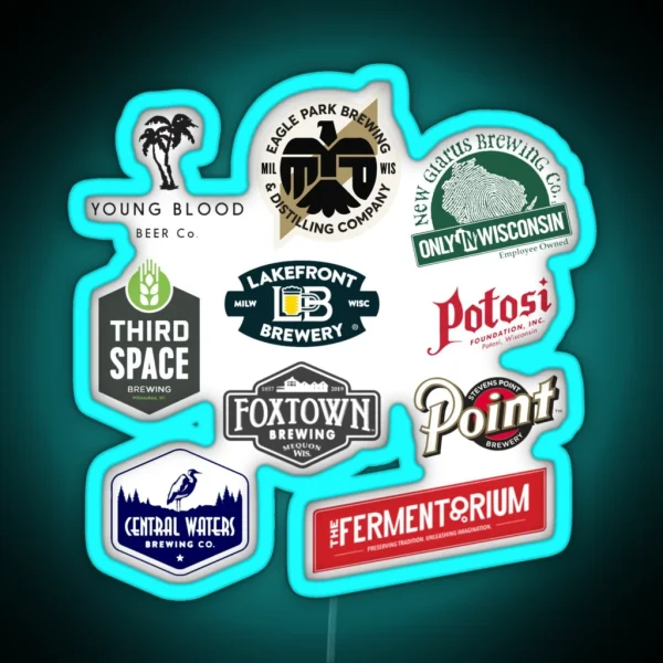 Wisconsin Beer Logo Compilation RGB Neon Sign