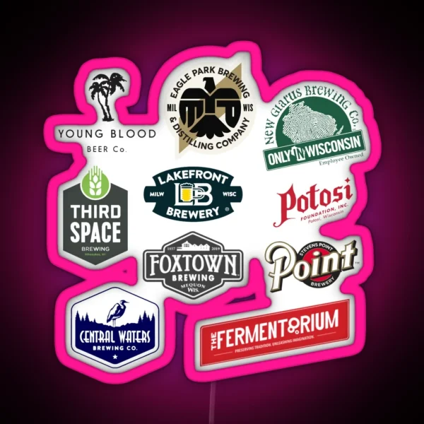 Wisconsin Beer Logo Compilation RGB Neon Sign