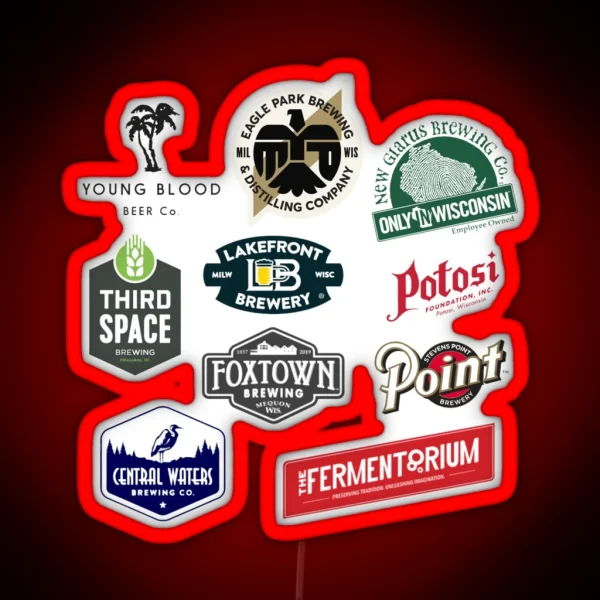 Wisconsin Beer Logo Compilation RGB Neon Sign