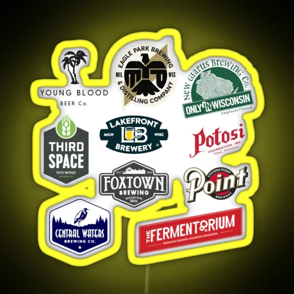 Wisconsin Beer Logo Compilation RGB Neon Sign