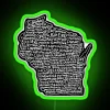 Unique Neon Sign Depicting Wisconsin's Distinctive Map Features Illuminated.