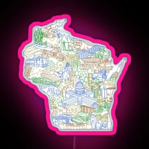 Wisconsin Landmark Collage Art Earth RGB Neon Sign