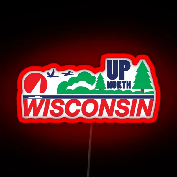 Wisconsin License Plate Up North RGB Neon Sign