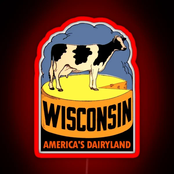 Wisconsin State Vintage Travel Decal RGB Neon Sign