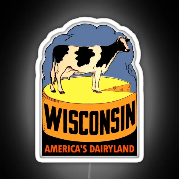 Wisconsin State Vintage Travel Decal RGB Neon Sign