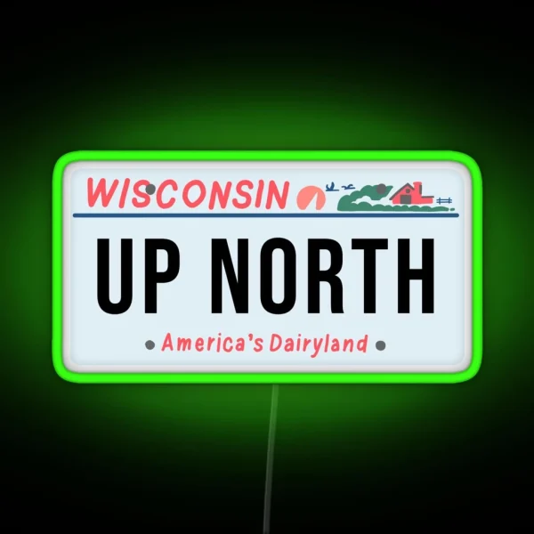 Wisconsin Up North Vintage License Plate RGB Neon Sign