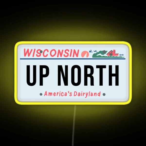Wisconsin Up North Vintage License Plate RGB Neon Sign