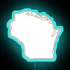 Neon Wisconsin State Outline Sign with Sage Green and Beige Accents