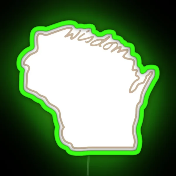 Wisdom Script Wisconsin Outline Green Beige RGB Neon Sign