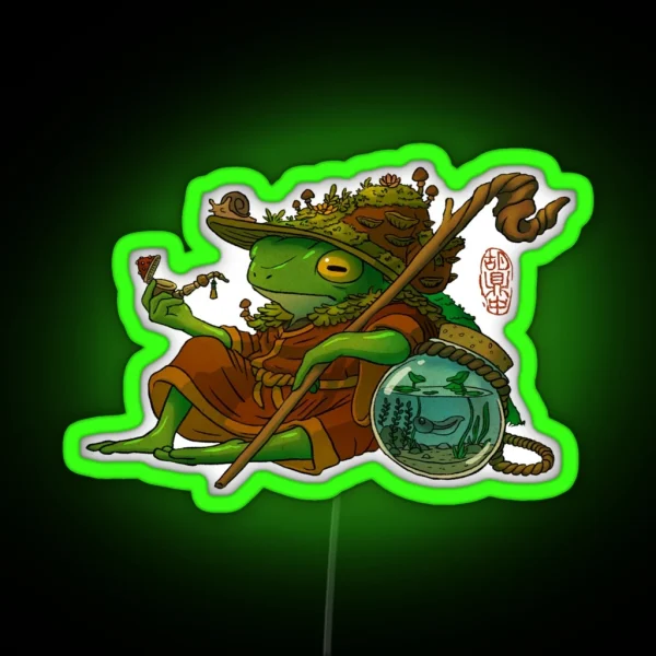 Wise Wizard Frog And His Son Artwork Asian Style RGB Neon Sign