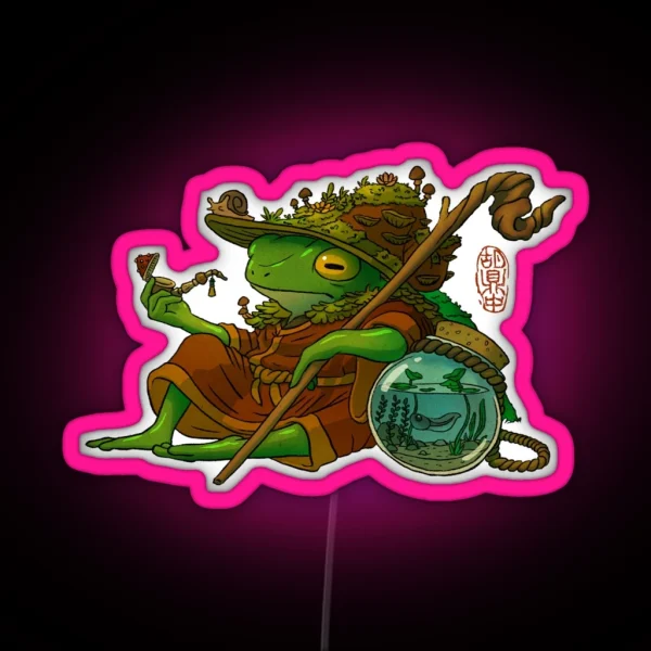 Wise Wizard Frog And His Son Artwork Asian Style RGB Neon Sign