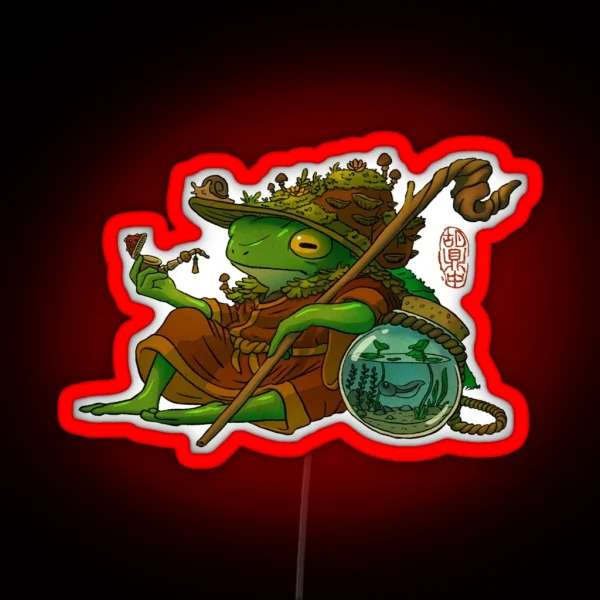 Wise Wizard Frog And His Son Artwork Asian Style RGB Neon Sign