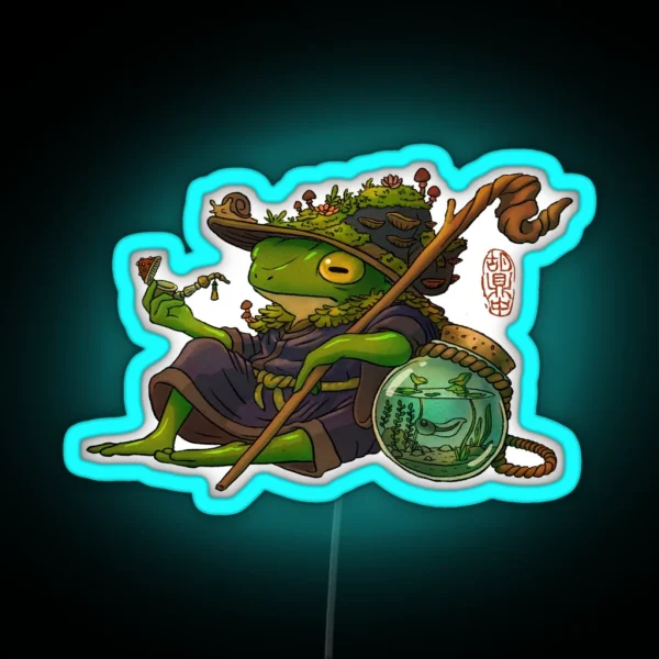 Wise Wizard Frog And His Son Artwork Asian Style RGB Neon Sign