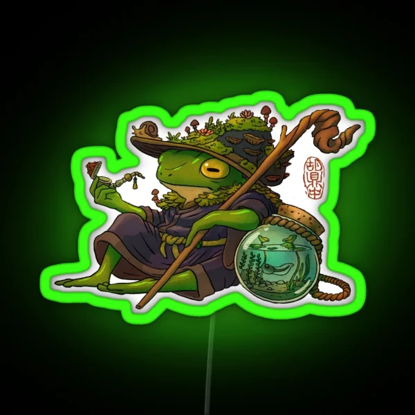 Wise Wizard Frog And His Son Artwork Asian Style RGB Neon Sign