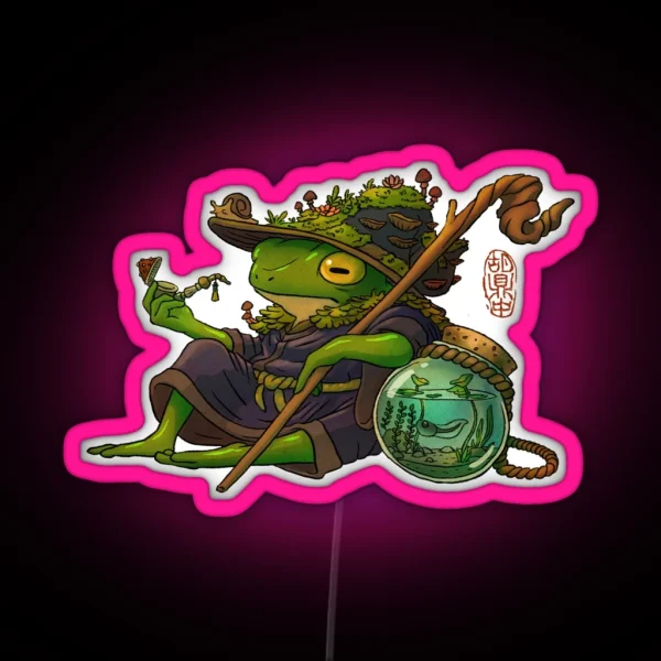 Wise Wizard Frog And His Son Artwork Asian Style RGB Neon Sign