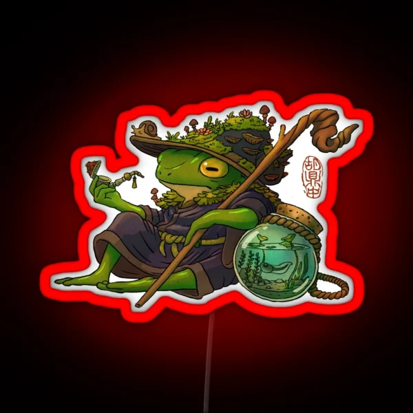 Wise Wizard Frog And His Son Artwork Asian Style RGB Neon Sign