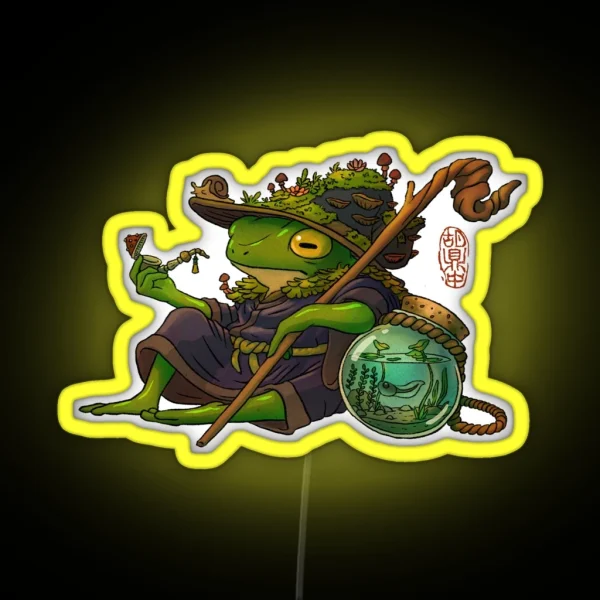 Wise Wizard Frog And His Son Artwork Asian Style RGB Neon Sign