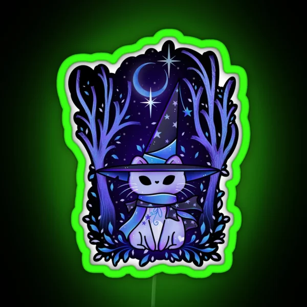 Witchy Cat And Enchanted Forest RGB Neon Sign