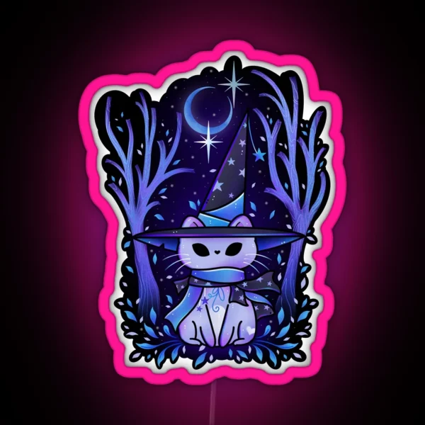 Witchy Cat And Enchanted Forest RGB Neon Sign