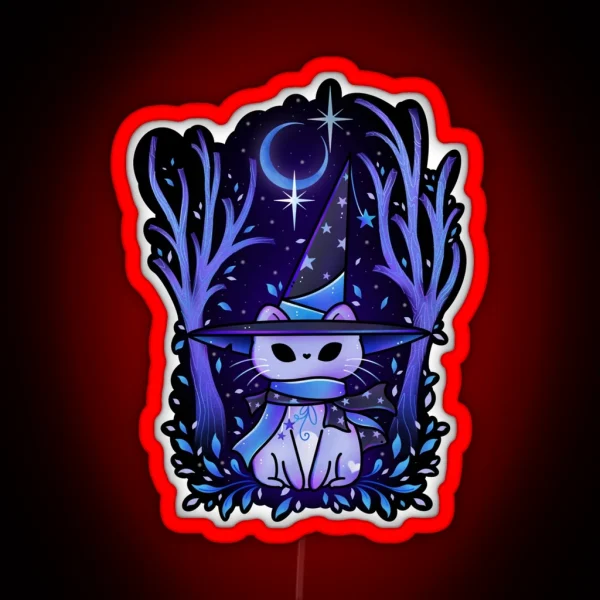 Witchy Cat And Enchanted Forest RGB Neon Sign