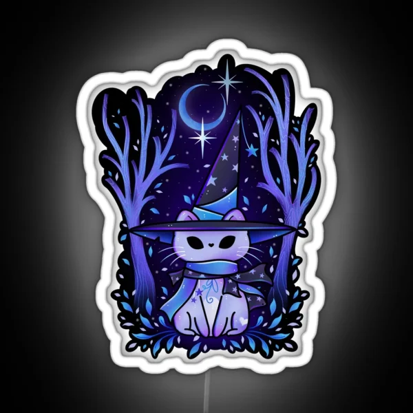 Witchy Cat And Enchanted Forest RGB Neon Sign