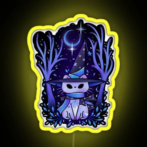 Witchy Cat And Enchanted Forest RGB Neon Sign