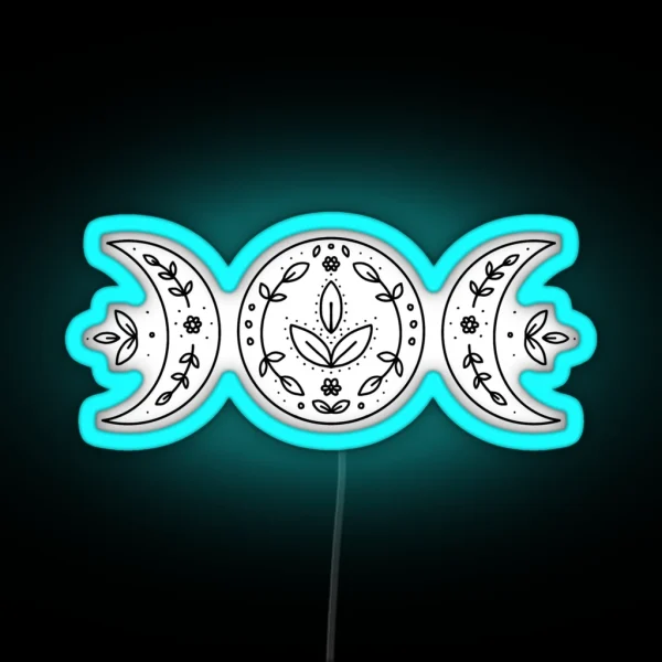 Witchy Floral Triple Goddess Moon Illustration RGB Neon Sign