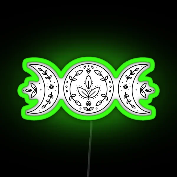Witchy Floral Triple Goddess Moon Illustration RGB Neon Sign