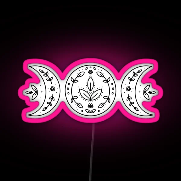 Witchy Floral Triple Goddess Moon Illustration RGB Neon Sign