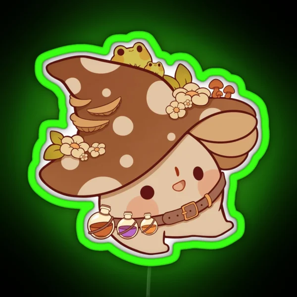 Witchy Mushroom With Potions RGB Neon Sign