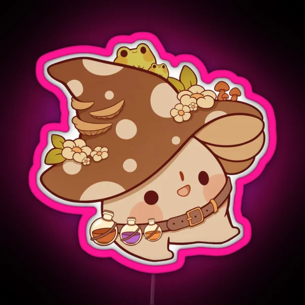 Witchy Mushroom With Potions RGB Neon Sign