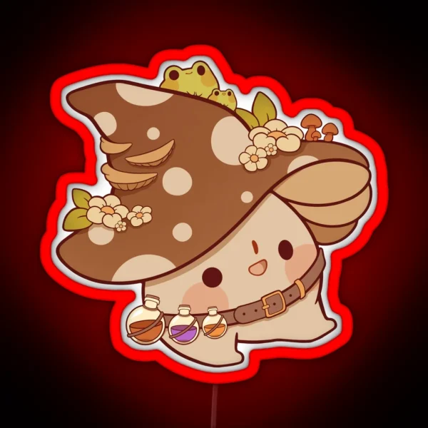 Witchy Mushroom With Potions RGB Neon Sign