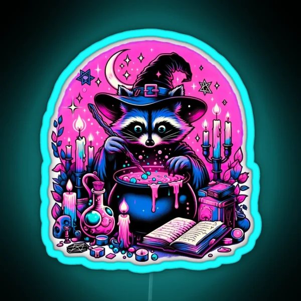 Witchy Raccoon Brewmaster RGB Neon Sign