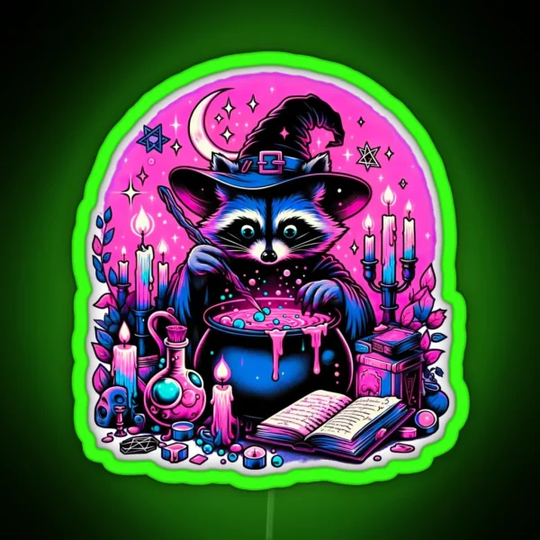 Witchy Raccoon Brewmaster RGB Neon Sign