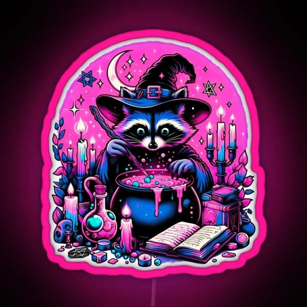 Witchy Raccoon Brewmaster RGB Neon Sign