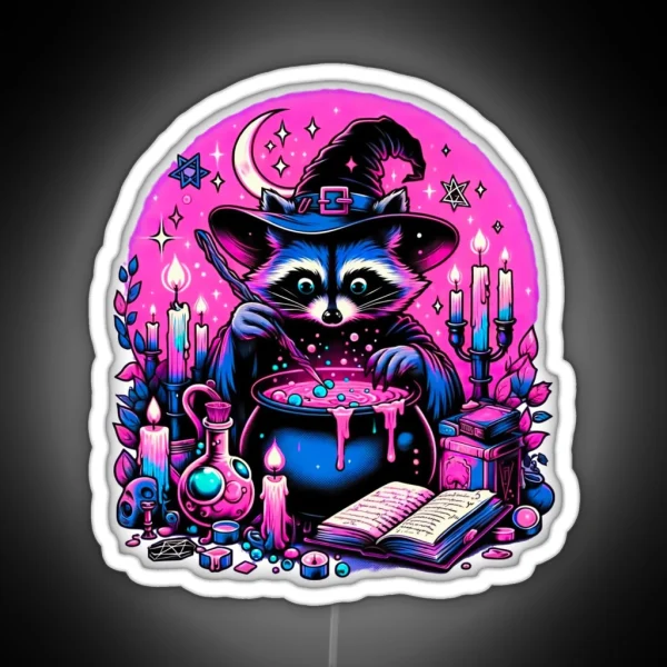 Witchy Raccoon Brewmaster RGB Neon Sign