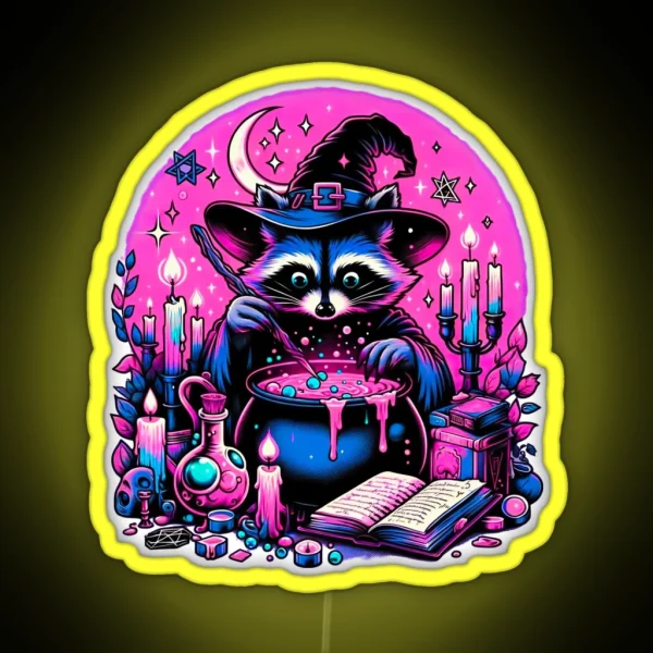 Witchy Raccoon Brewmaster RGB Neon Sign