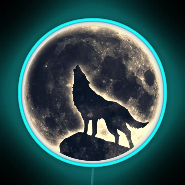 Wolf Moon Fantasy Wild Dog Wolves RGB Neon Sign