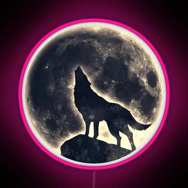 Wolf Moon Fantasy Wild Dog Wolves RGB Neon Sign