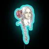 Unique neon sign featuring woman with braided hair designs, RGB lighting.